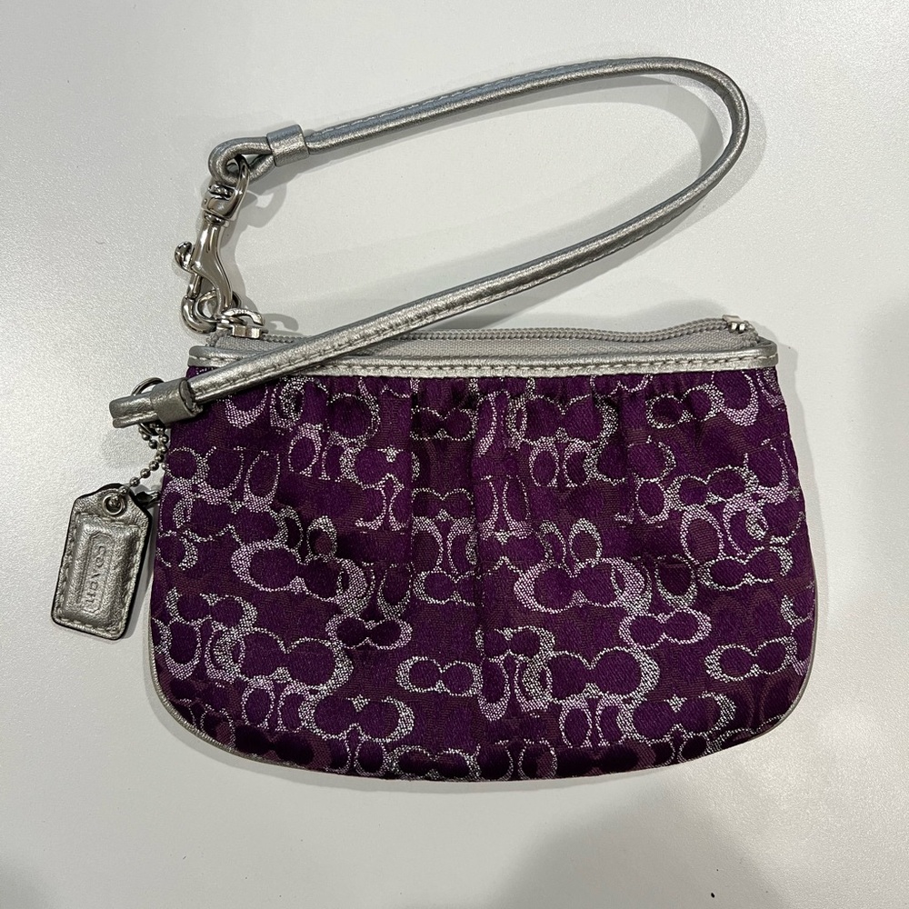 Purple and Silver Coach Wristlet